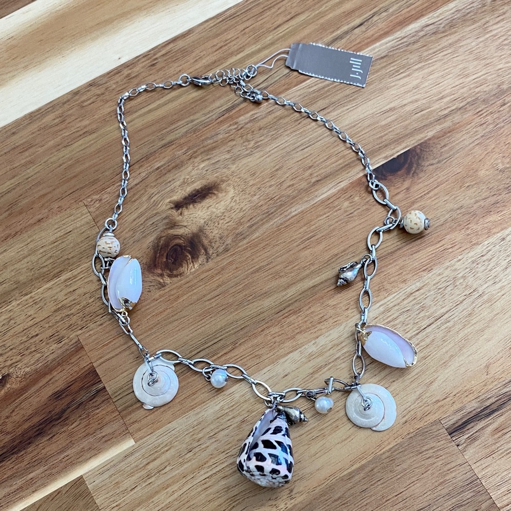 JJill shell necklace on silver tone chain